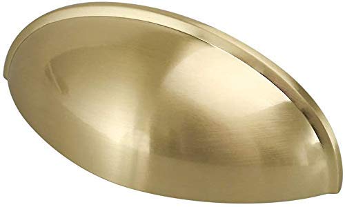 LONTAN 20 Pack Gold Cup Handles 76mm Hole Centers 3 Inch Brushed Brass Cup Cupboard Handles Suitable for Cabinets and Drawers in Bedrooms, Kitchens, Study Rooms, and Living Rooms, Zinc Alloy
