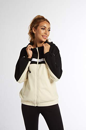 SUGAR POISON Jackets for Women Plus Size, Active Full-Zip Mock Neck Hooded Coat with Pocket White Black M