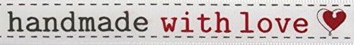 Celebrate 12mm Handmade with Love Satin Print Ribbon Red & Grey - per 4 metre roll