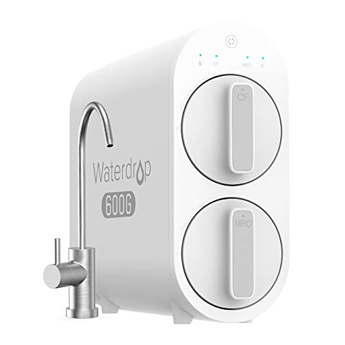 Waterdrop RO Reverse Osmosis Water Filtration System, 2271 Liters, 600 GPD, 2:1 Pure Sewer, Tankless, 7 Steps RO Water Filtration, FCC Listed, Brushed Nickel Faucet, WD-G2P600-W