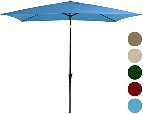 Tourke 10 x 6.5ft Rectangular Patio Umbrella Outdoor Garden Umbrella with Crank and Tilt , 6 Steel Ribs (Sky blue)