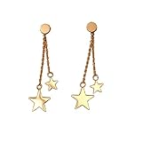 Titanium Steel Rose Gold Plated Shining Lucky Star Tassel Tiny Dot Ear Stud Dangle Earrings