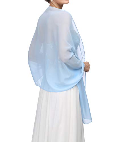 Shawls and Wraps Soft Chiffon Scarve Scarf For Evening Party Dresses Wedding Stole(Light Blue)