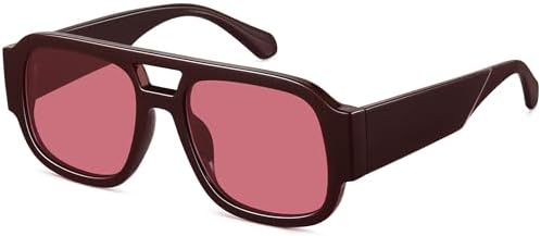 Square Aviator Sunglasses Chunky Double Bridge Retro 70s Y2K Flat Top Shades Amazon.com: GUVIVI Retro Oversized Aviator Sunglasses for  main image 2