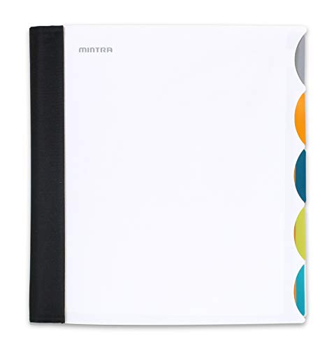 Mintra Office Durable PREMIUM Spiral Notebook - Fabric Covered Coils, No Snags, Removable Adjustable Pocket Dividers, Ruler, Organization, Customizable ((White, 5 Subject, 8.5in x 11in))