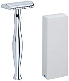 CLHCilihu Butterfly Double Open Razor, Long Handle Double-Edged Razor Long Handle 5 Blade Holder Mirror Box Men's Women's Shaving Kit Stainless Steel White