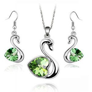 KATGI Fashion Austrian Crystal Swan Pendant Necklace and Earrings Set
