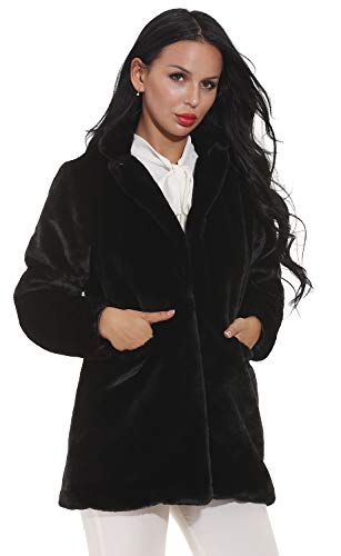 Sisttke Women Faux Fur Coat Jacket Outwear Long Sleeve Fur Jacket with Pockets Black