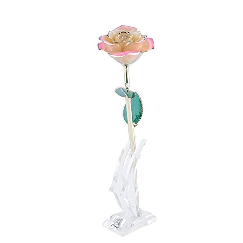 Tnfeeon 24K Gold Rose Flower,Gold Foil Artificial Forever Rose Long Stem Rose Gift Box with Stand