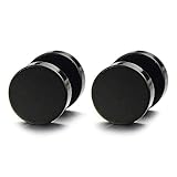 2pcs 7mm Black Screw Stud Earrings Men, Stainless Steel Cheater Fake Ear Plugs Gauges Illusion Tunnel
