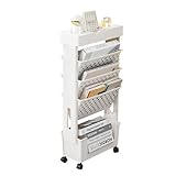 5 Tier Mobile Bookshelf Rolling Book Rack with