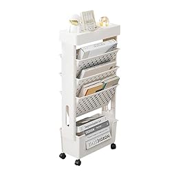 5 Tier Mobile Bookshelf Rolling Book Rack with