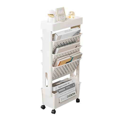 5 Tier Mobile Bookshelf Rolling Book Rack with