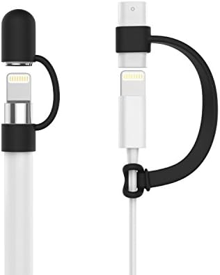 Apple Pencil Cap Holder, [3-Piece] Premium Soft Silicone Elastic Apple Pencil Cap Holder + Lightning Cable Adapter + Nib Cover for Apple iPad Pro Pencil, Black