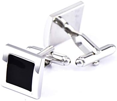 DOLOVE Cuff Links Mens Wedding Enamel Square Cufflinks Silver for Men Black Cufflinks for Men Business