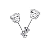 14k White Gold Round Solitaire Basket Set Stud Earrings with Screw Back - 7 Different Size Available