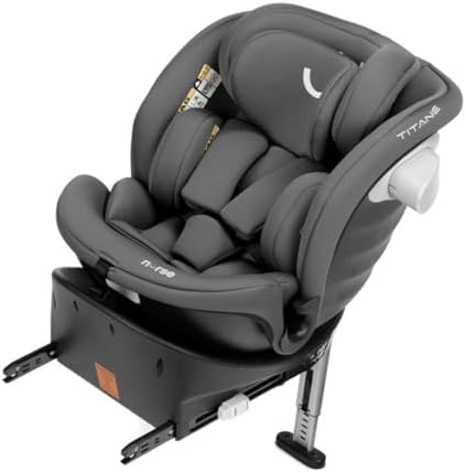Titane Silla de Coche i-Size 40–150 cm, 360º, ISOFIX y Pata de Apoyo, A Contramarcha y Cara Marcha, Protección Lateral, Gris
