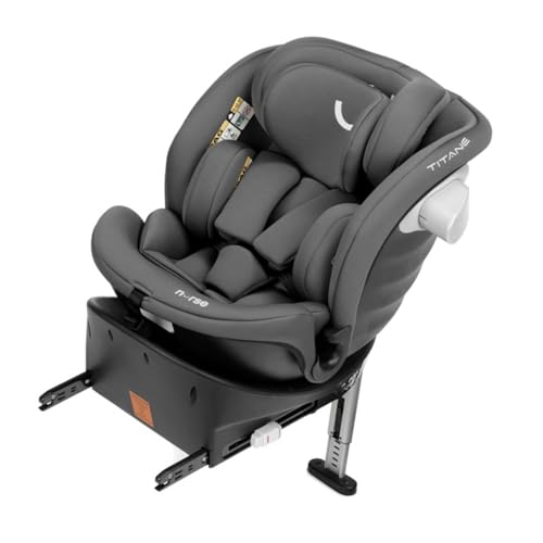 Titane Silla de Coche i-Size 40–150 cm, 360º, ISOFIX y Pata de Apoyo, A Contramarcha y Cara Marcha, Protección Lateral, Gris