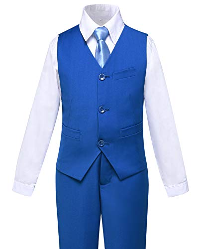 Suit for Boys 4 Piece Ring Bearer Suits Slim Fit Vest and Pants Set Royal Blue Size 8