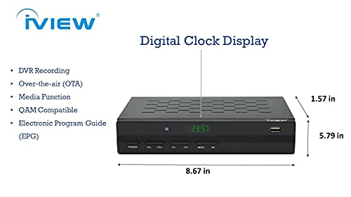 IVIEW-3500STB III, ATSC Digital Converter Box with Recording and Media Player, Analog to Digital, QAM Tuner, Channel 3/4, HDMI, A/V, USB, Learning Remote