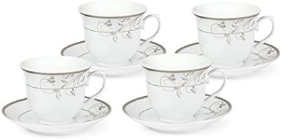 Lorren Home Trends Silver Floral Design Coffee Set | 6oz. (Set of 4)