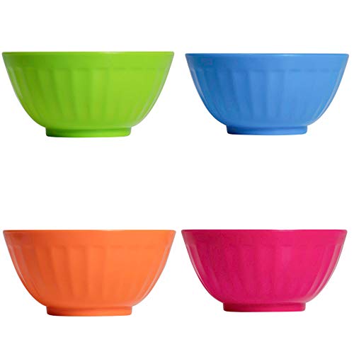 Klickpick Home 6 Inch Plastic Bowls Set of 8-28 ounce Large Plastic Cereal Bowls Microwave Dishwasher Safe Soup Bowls - BPA Free Bowls 4 Bright Colors (2 of Each Color)