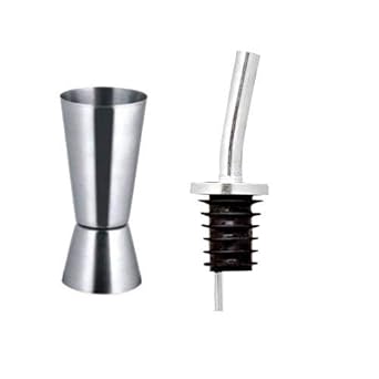 King International Stainless Steel 100 % Stainless Steel Bar Tools | Bar Accessories | Double Sided Jigger Set | Cocktail Measure | Shot Glass Peg Measure 30 (1 Oz) & 60ML (2 Oz) with bottle stopper | Set of 2 Pieces