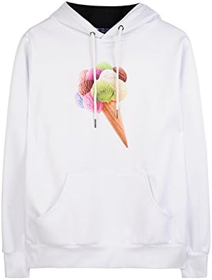 Women's Pullover Ice-cream Ball 3D Printed Hoodie with Pocket Sweatshirts White M