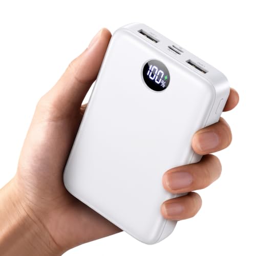 Power Bank 40000mAh, Kompakte PowerBank Schnellladen mit Display, Weiß