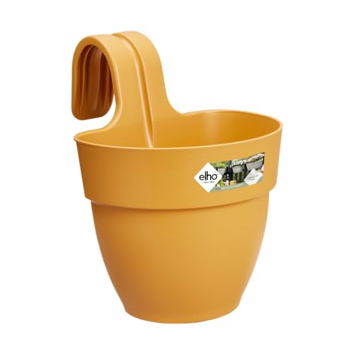 Elho Vibia Campana Easy Hanger S 21 - Jardinera por Balcón Exterior - 100% Plástico Reciclado - Ø 20.5 x H 26.5 cm - Amarillo/Honey Yellow