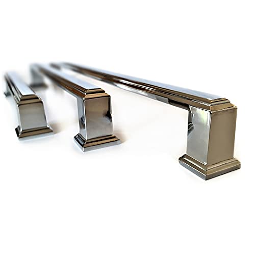 French Furniture Fittings Art Deco Style Handles or knobs Set of 6, Boss Bar Bow Polished Chrome for Kitchen Cabinet General (288mm Between fixings)