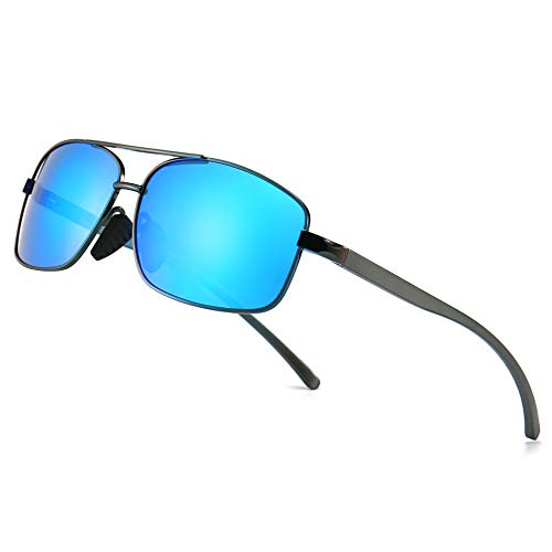SUNGAIT Ultra Lightweight Rectangular Polarized Sunglasses UV400 Protection (Gunmetal Frame Blue Mirror Lens, 62) Metal Frame 2458 QKLA…