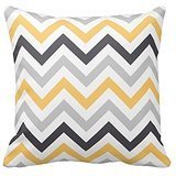 Gray Yellow and Black Chevron Pattern Design Decorative Throw Pillow Case Cover Square 18 X 18 Inch Two Sides