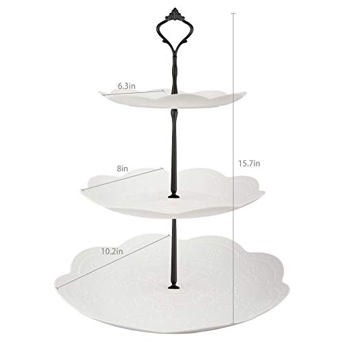 Lucky Will 3 Tier Cupcake Stand Plastic Tiered Tray Dessert Cakes Snacks Display Tower Tray for Wedding Birthday Party Baby Shower Tea Party (Black New Crown,Round)