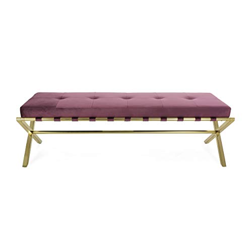 Christopher Knight Home Ella Cushioned Bench, Raisin Velvet, Gold
