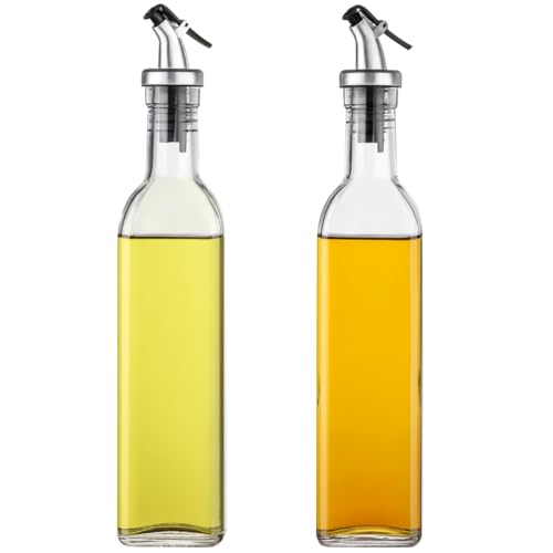 Kit 2 Porta Azeite e Vinagre de Vidro 500ml Premium Galheteiro com Tampa Dosadora Dispenser para Óleo Molhos e Temperos Garrafa Transparente Multiuso Econômica e Saudável para Cozinha 500ml Premium