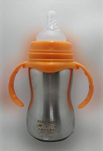 Gilli Shopee Double Wall Insulated Kids Stainless Steel, Anti Colic 2 in 1 Feeding Bottle/Spout Sipper 240 Ml-Orange