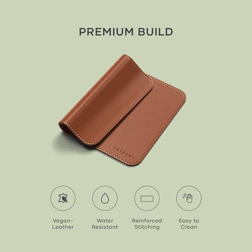 Satechi Vegan-Leather Mouse Pad - Ergonomic Mouse Pad, Reversible, Scratch and Water Resistant, Easy to Clean - Desk Mouse Pad for Office and Home, 24.9 cm x 19.05 cm x 0.36 cm – Brown
