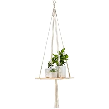 Mkono Macrame Plant Hangers Shelf Indoor Hanging Planter Decorative Flower Pot Holder Boho Bohemian Home Decor, 45