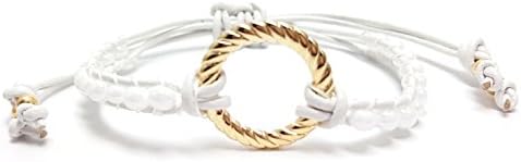 White Leather Seed Bead Gold Plated Infinity Circle Friendship Bracelet