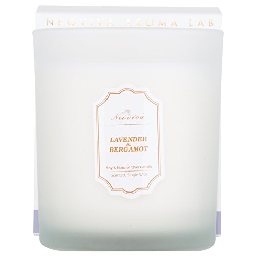 NEOVIVA HOME Scented Candles with Lavender & Bergamot with 100% Natural Essential Oils Aromatherapy Candle Soy Wax for Stress Relief and Aromatherapy Quality Gift 9.9 Ounce (White, Large)