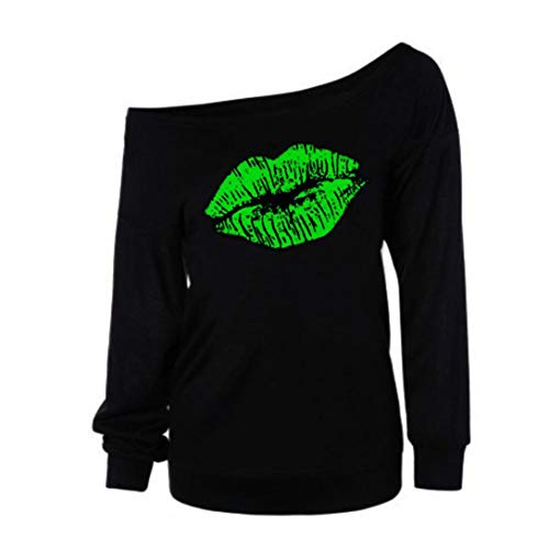 Rambling New Women's Sexy Pullover Lips Print Casual Off The Shoulder Slouchy Shirt