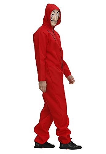Halloween Costume Mens Red Coverall Long-Sleeve Jumpsuit with Mask Adult Cosplay Costumes L - Thumbnail 7