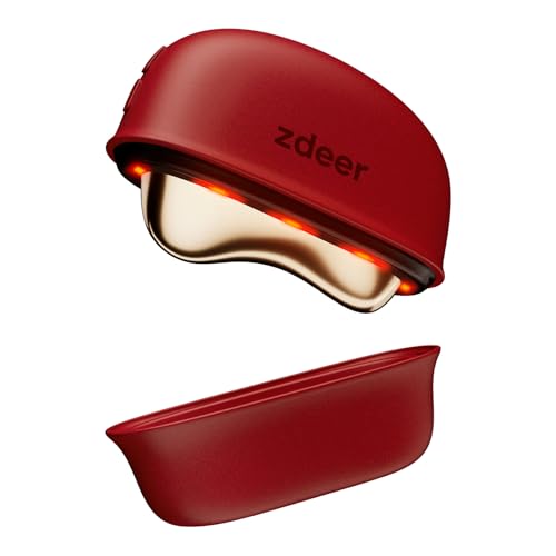 ZDEER GS5 Brass Heated Electric Gua Sha Facial Sculpting Tool with Vibration, Women's Facial Massager, LED Red Light Therapy for Neck & Face, Skin Firming Device, Premium Birthday Gift for Women, Red | Brass Heated Electric Gua Sha Facial Sculpting Tool with Vibration