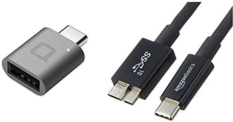 nonda USB Type C to USB 3.0 Adapter, Thunderbolt 3 to USB Adapter Aluminum with Indicator LED(Space Gray) & Amazon Basics USB Type-C to Micro-B 3.1 Gen2 Cable - 0.9 m - Black