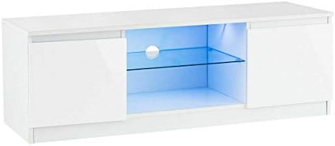 totoshop High Gloss TV Stand Unit Cabinet Media Console Furniture w/LED Shelves New White