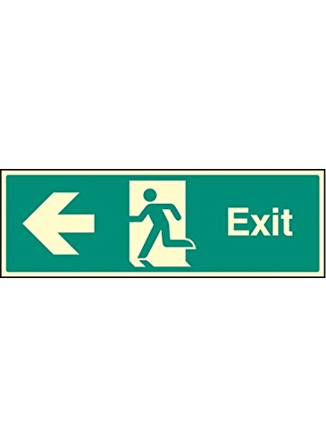Caledonia Signs 42011M Exit-Left Sign, Photo luminescent, Self-Adhesive, Vinyl, 600 mm x 200 mm