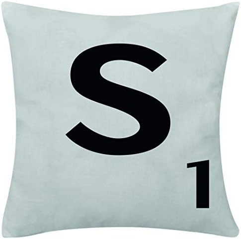 HuntaDeal Alphabet Fabric Cover Print Gift Pillow Case Home Sofa Decor 18 Inch A to Z (White Fabric, Letter S)