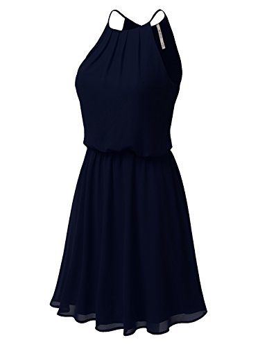 DRESSIS Womens Double Layered Chiffon Mini Tank Dress Navy 2XL