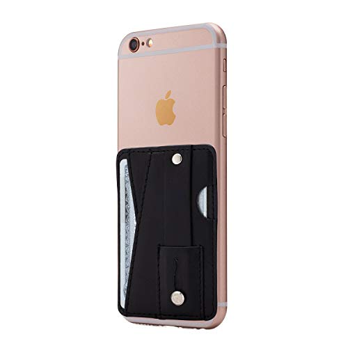 Finger Strap Cell Phone Stick On Wallet Card Holder Phone Pocket for iPhone, Android and All Smartphones. (Black)